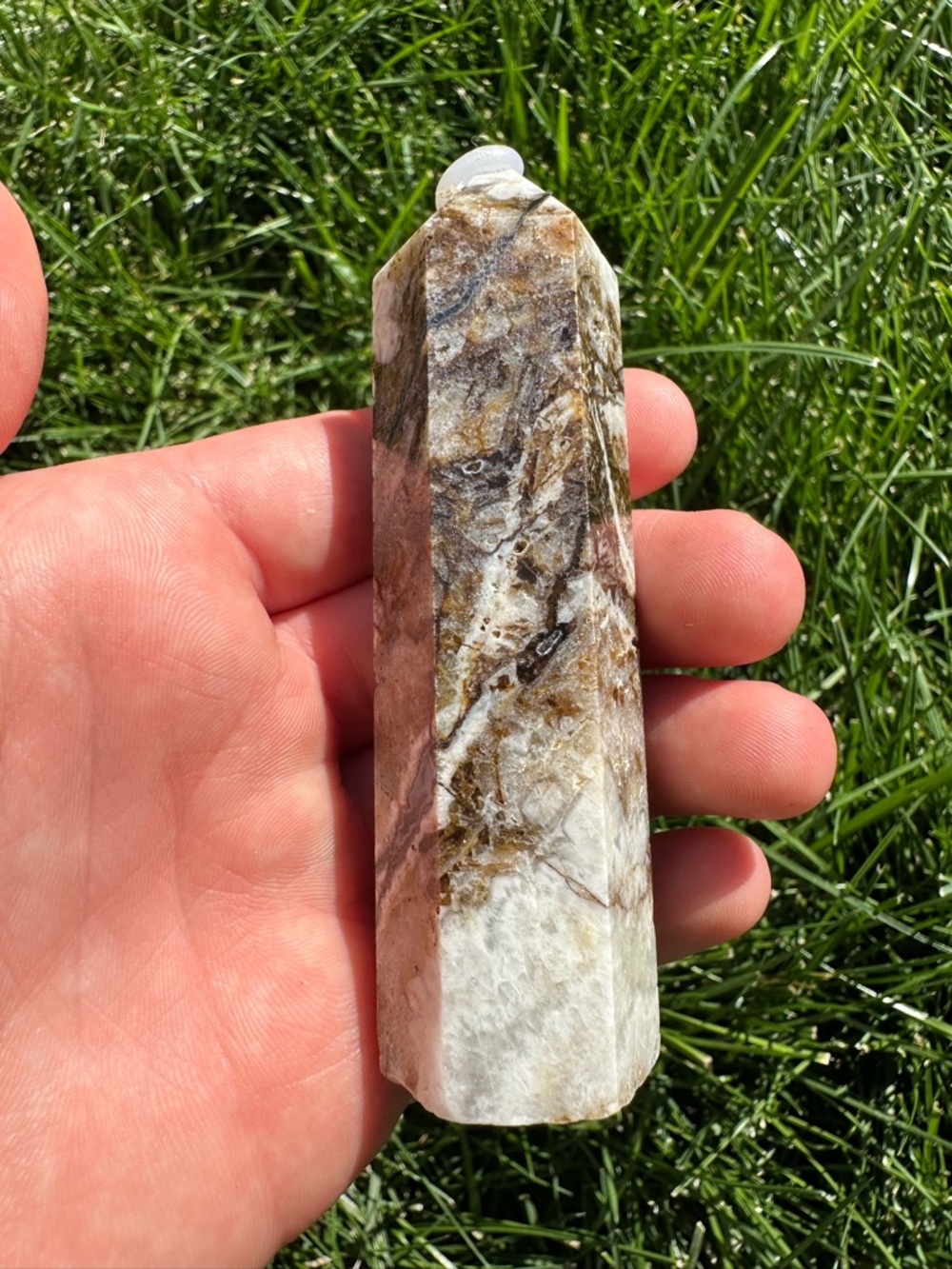 Polished Natural Mexican Agate Point Tower - Brown and White Veined Crystal